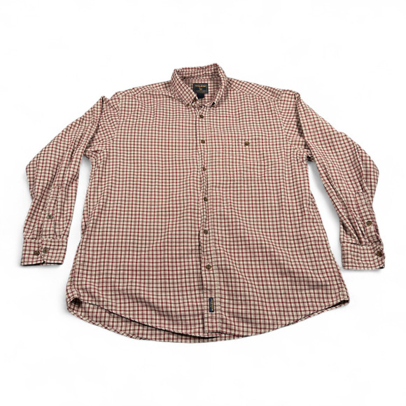 Vintage Woolrich Shirt Adult EXTRA LARGE Red Brown Plaid Cotton Outdoor USA 90s - Picture 1 of 10